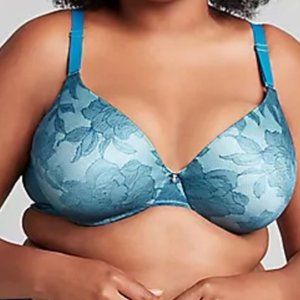 Cacique Blue Teal Floral Full Cover Lace Bra 42C